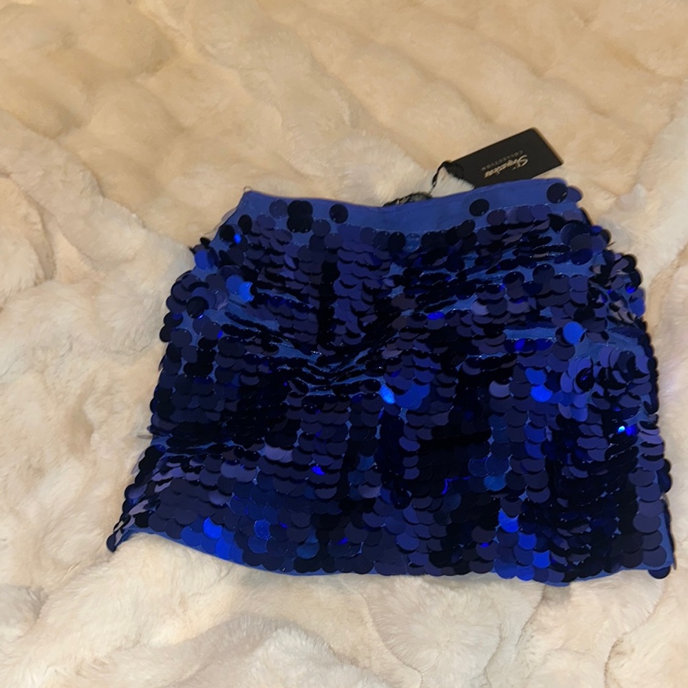 Shinestar Blue Black Sequin Bubble Mini Skirt